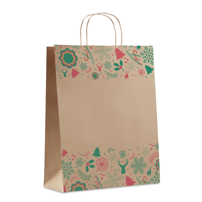 Julegavepose med logo — genbrugspapir 90 g, stor, beige